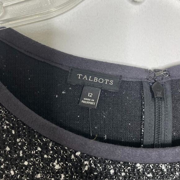 Talbots Dress 12 Black Bouclé Knit Tweed Sheath 3/4 Sleeve Holiday Classic NEW - Picture 6 of 9